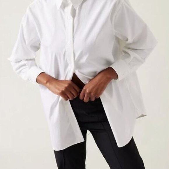 ATHLETA OVERSIZED WHITE POPLIN TOP BUTTON DOWN SHIRT NEW WITH TAGS XXS - Picture 6 of 13